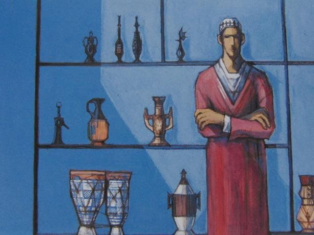 神戸文子、【青い部屋】、希少な額装用画集より、新品額装付