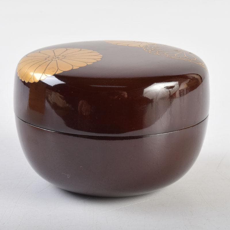 茶道具　御塗師　満田道志作　菊蒔絵　平棗　久田流家元極め箱　V　8771