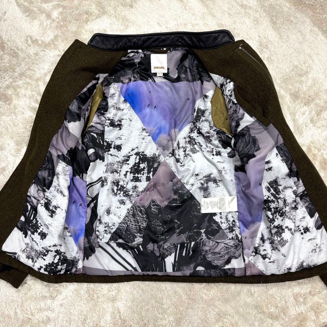 【美品】DIESEL ディーゼル 裏地アート総柄 ウールジャケット 襟レザー　M