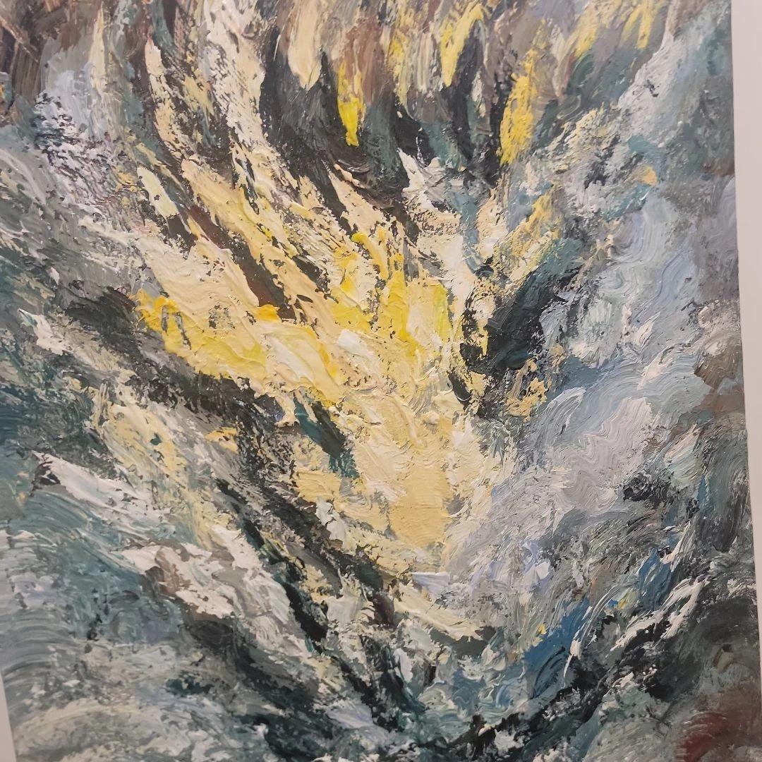 抽象油彩画 青と黄色