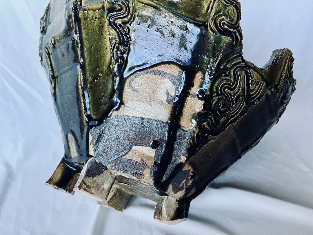 【未使用】高内秀剛 超大型作品 織部舟形 手鉢