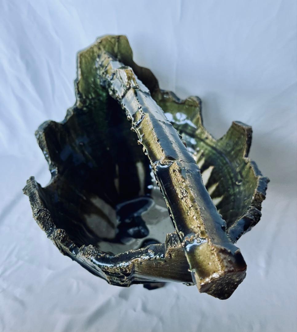 【未使用】高内秀剛 超大型作品 織部舟形 手鉢