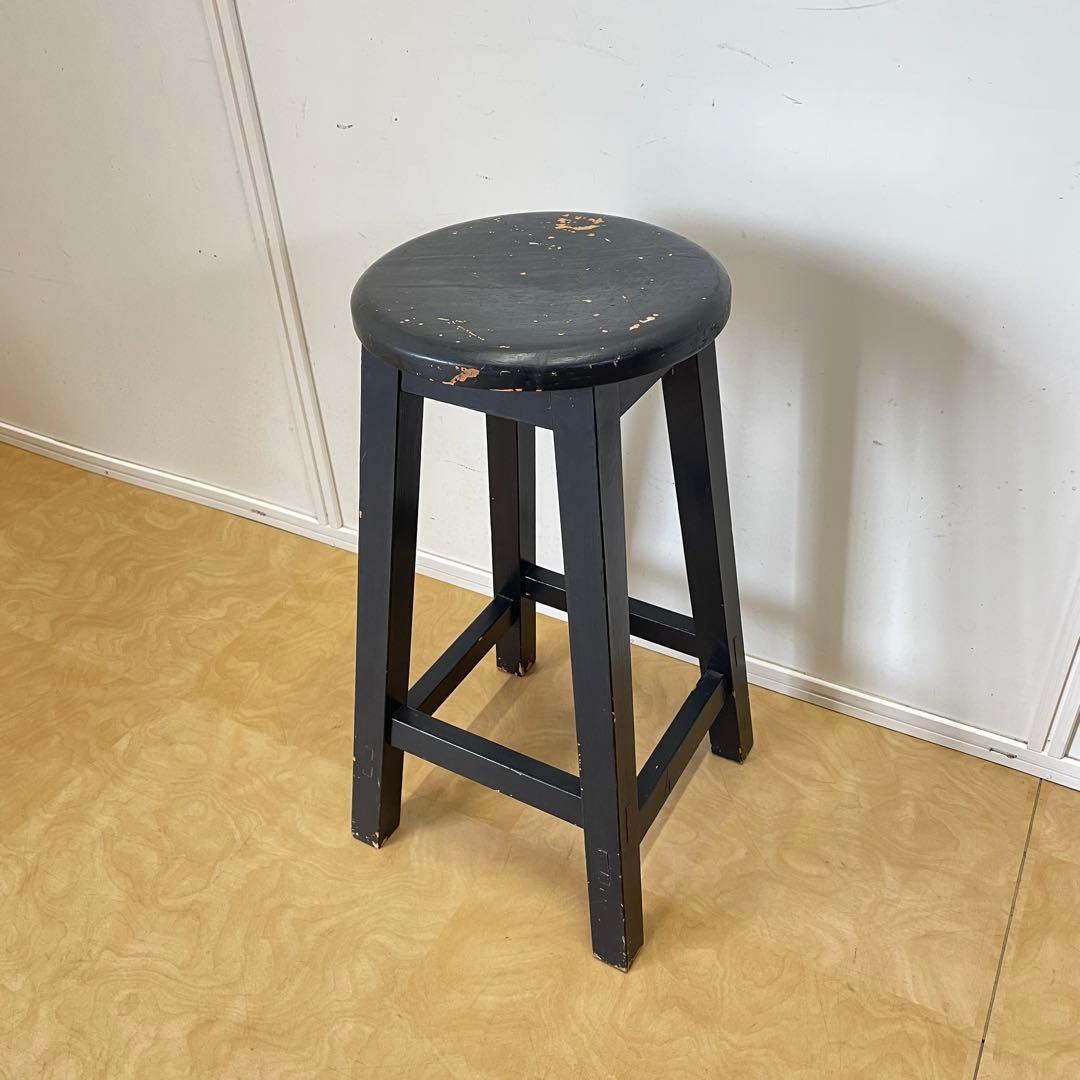 木製スツール 丸椅子 ハイスツール ビンテージ インダストリアル 黒 ブラック