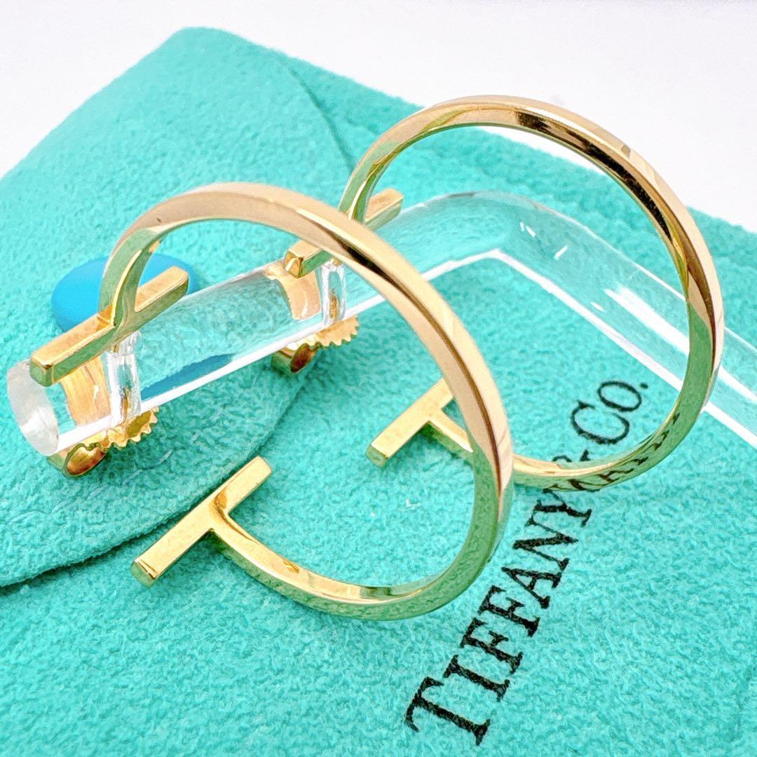 極美品 付属品付 ティファニー Tワイヤー フープ ピアス ゴールド k18