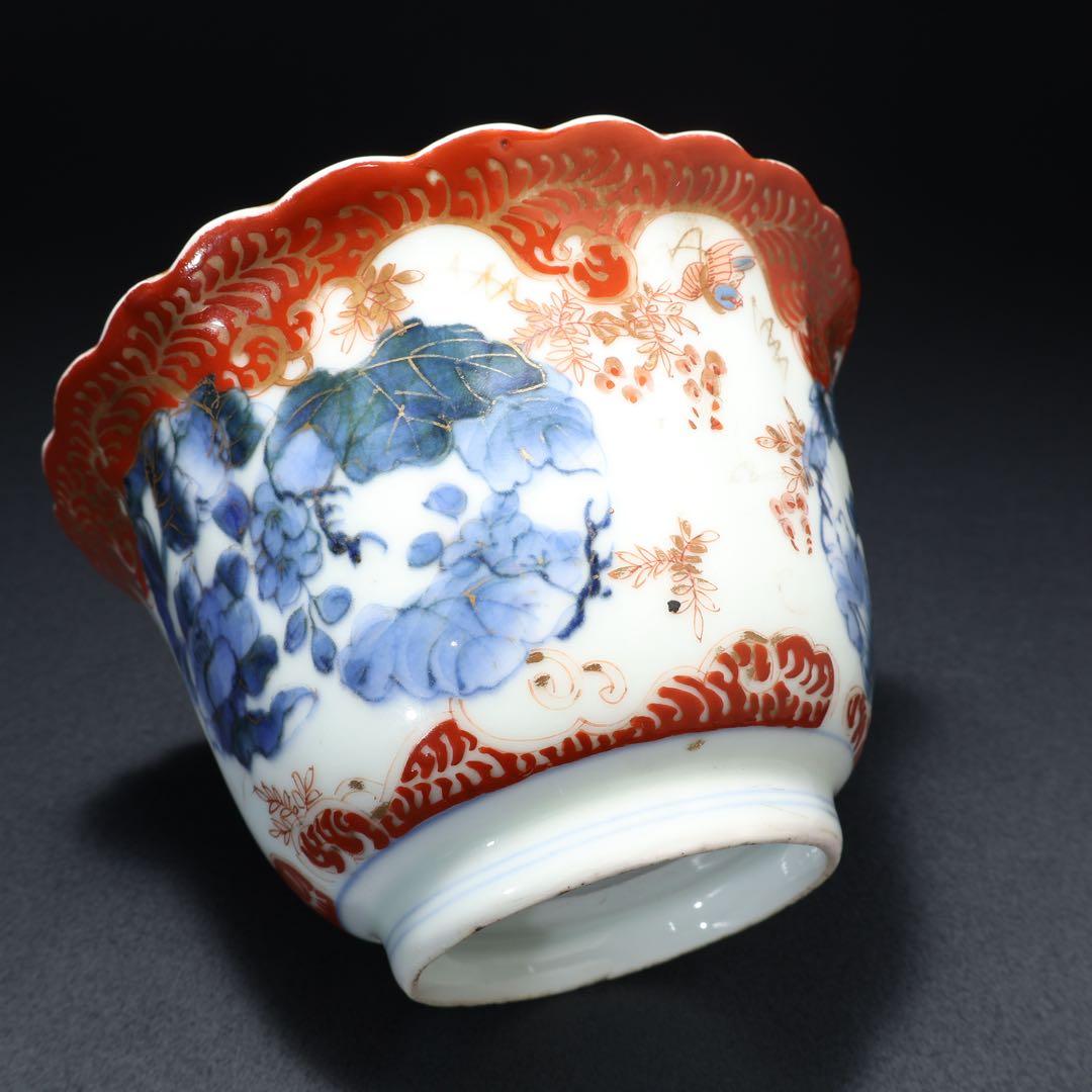 伊万里金襴手花図大向付∅13㎝　骨董　古伊万里　漆直し　R0286w3ダB