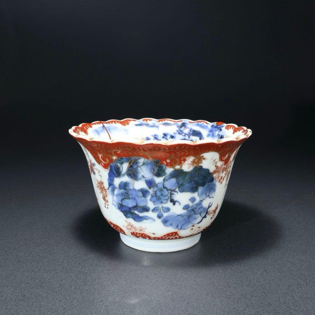 伊万里金襴手花図大向付∅13㎝　骨董　古伊万里　漆直し　R0286w3ダB