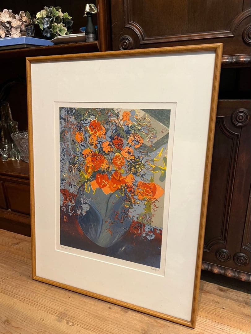 ラフル アート 額縁 インテリア 花瓶 花 アンティーク