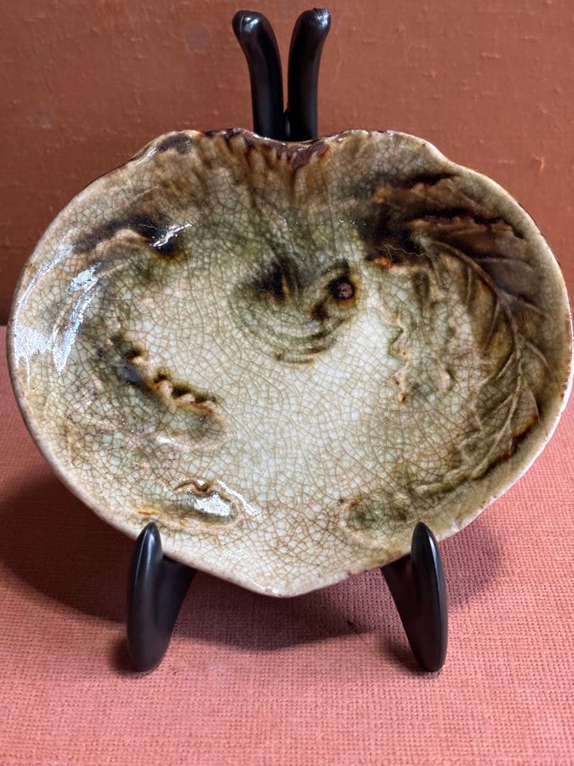 初期鍋島錆緑釉蕪形五寸皿　検松ケ谷