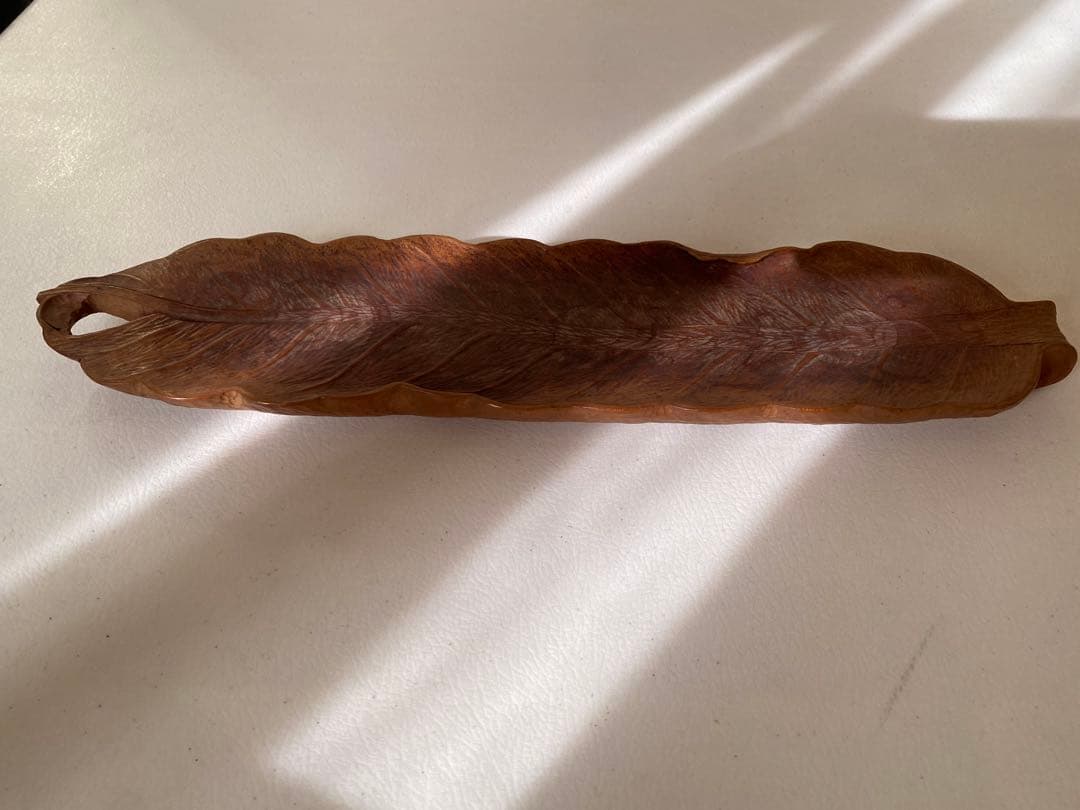 煎茶盆　木彫　在銘　葉盆　煎茶道具　茶道具