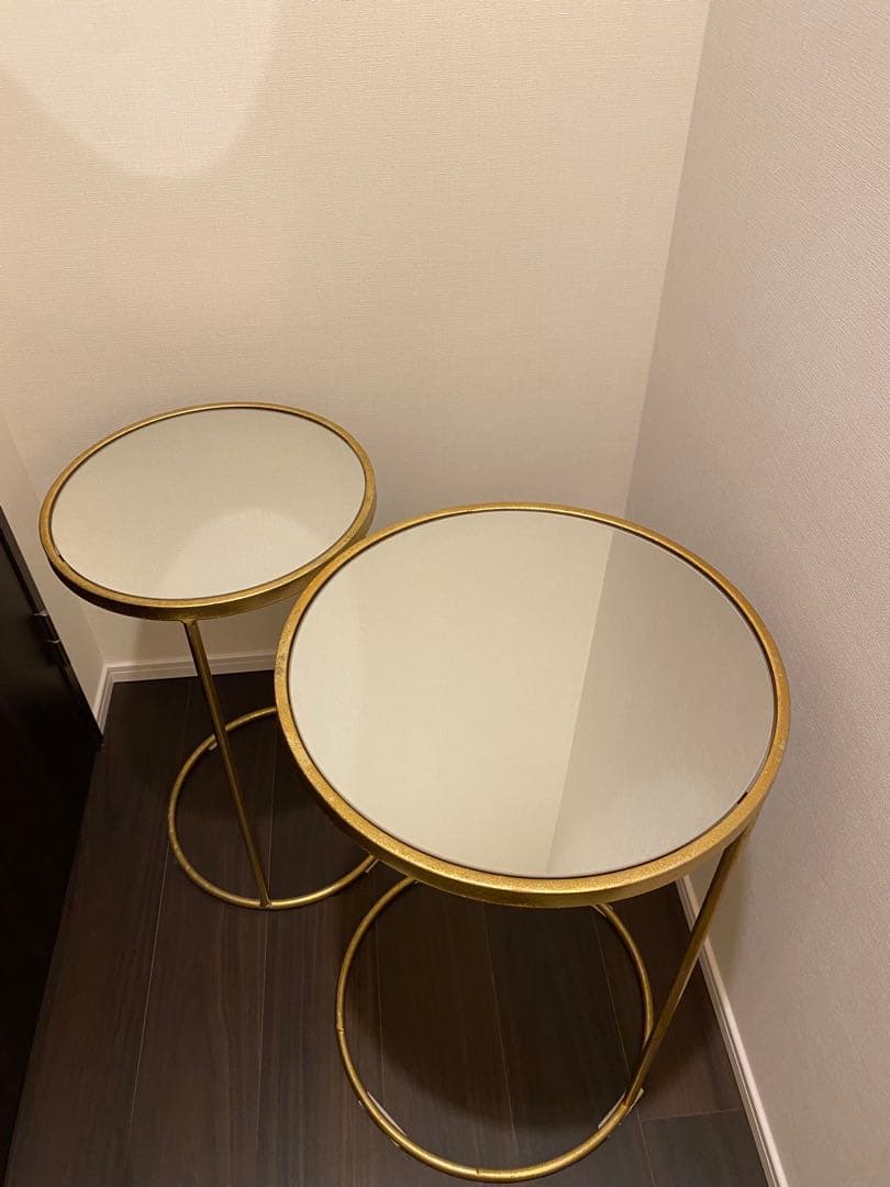 ZARA  ゴールド円形ガラスサイドテーブル2点セット