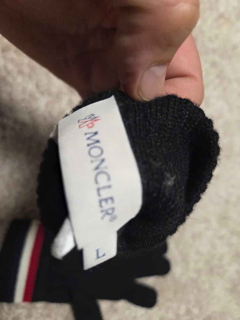 Moncler ストライプ手袋 黒L