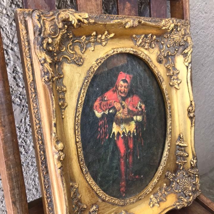 Very Old 19世紀 アンティーク　絵画　油彩 Antique　道化師