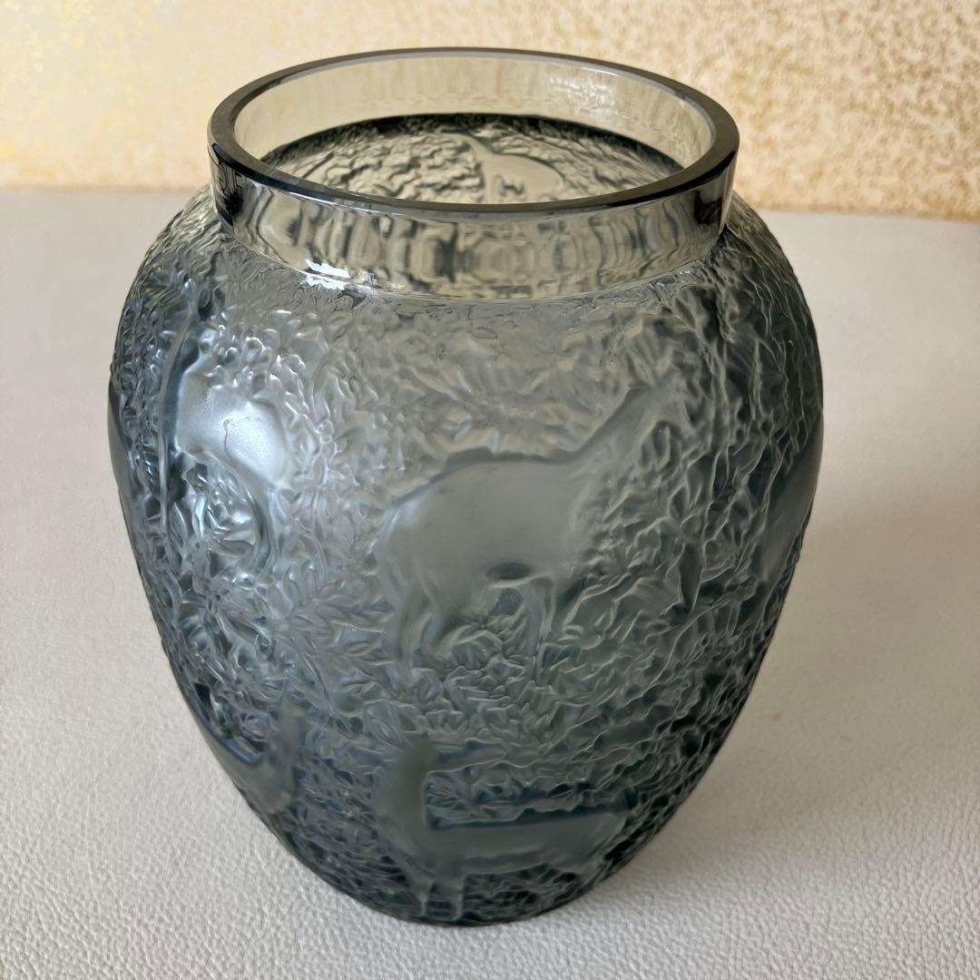 LALIQUE グレー ガラス花瓶 動物模様