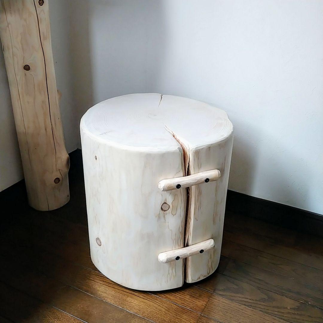 丸太スツール　丸太サイドテーブル　極太ヒノキ