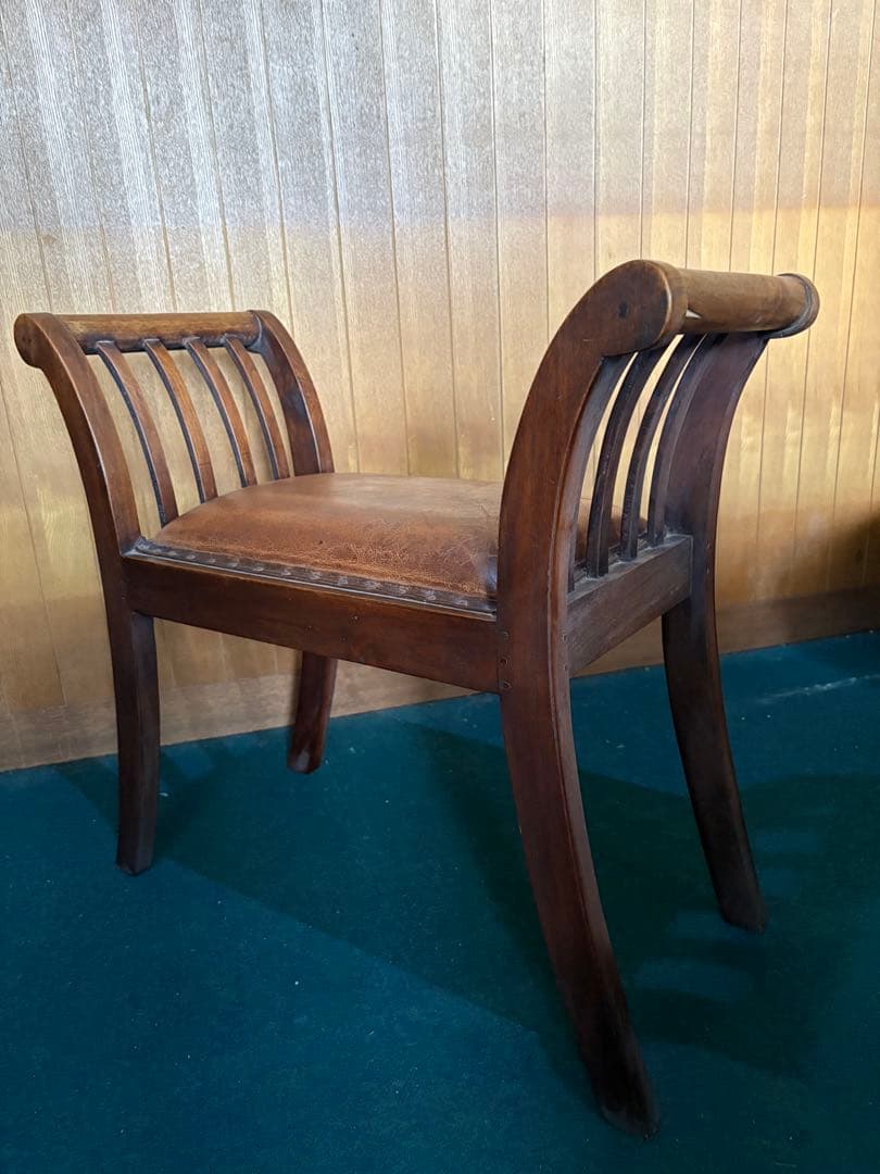 アンティーク　木製スラットバックスツール