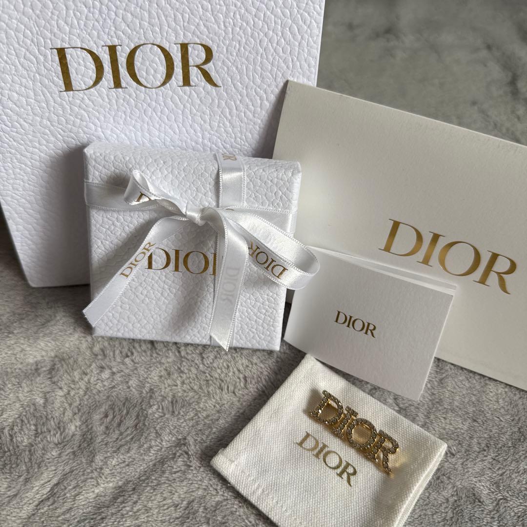Dior ロゴブローチ クリスタル付き