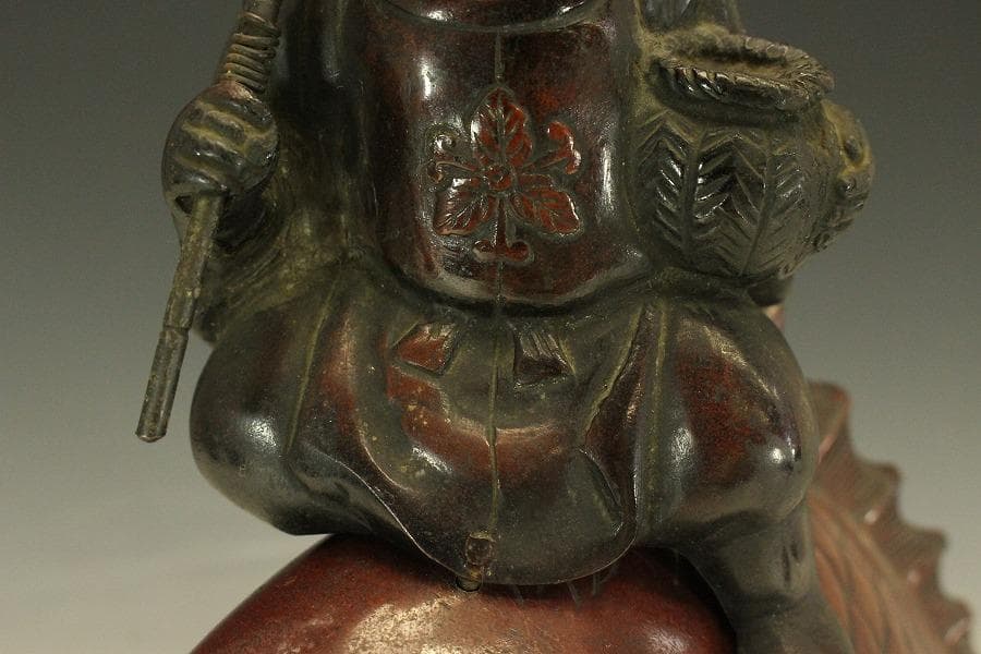 銅製 鯛 乗り 恵比寿 吉祥 縁起物 33cmx16cm 時代物(A193)
