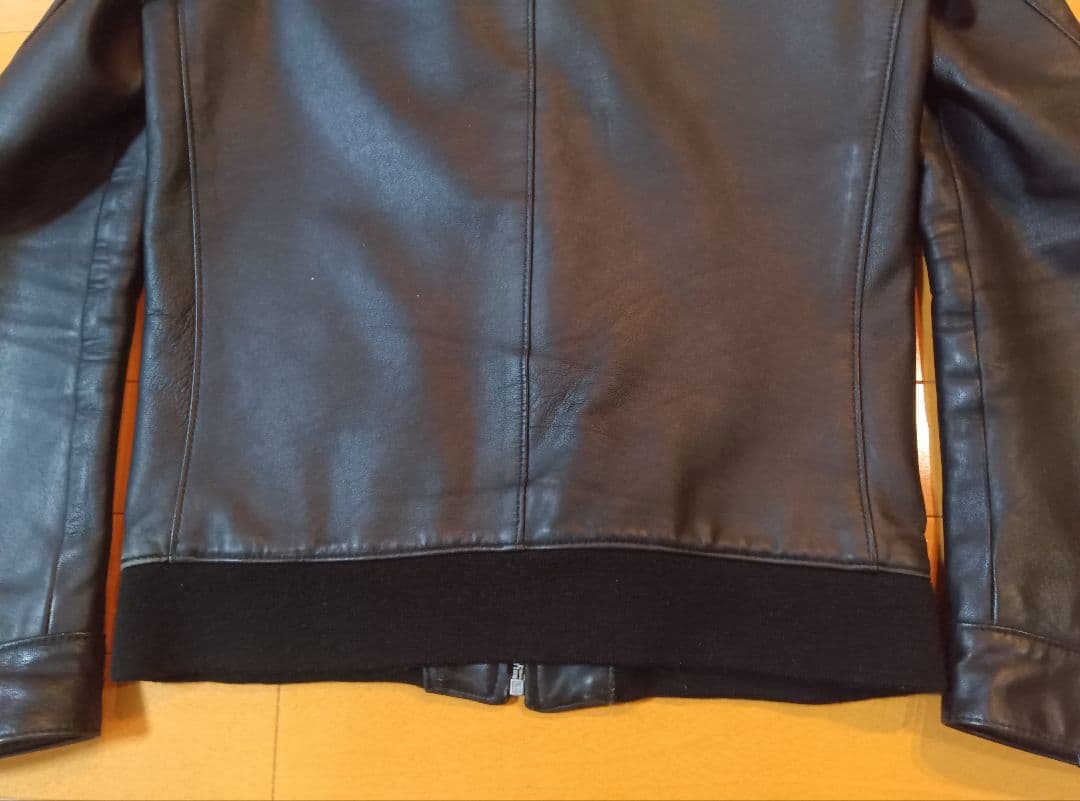 シングルレザーライダースマンダリンカラーブルゾンMブラック黒