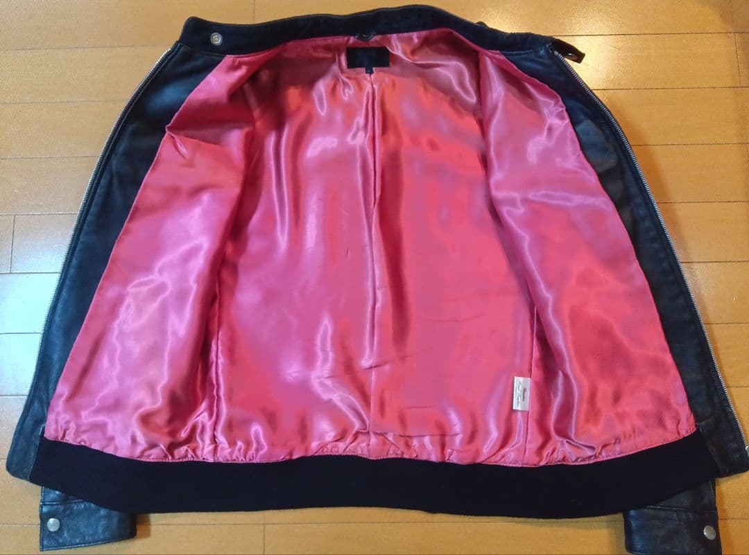 シングルレザーライダースマンダリンカラーブルゾンMブラック黒