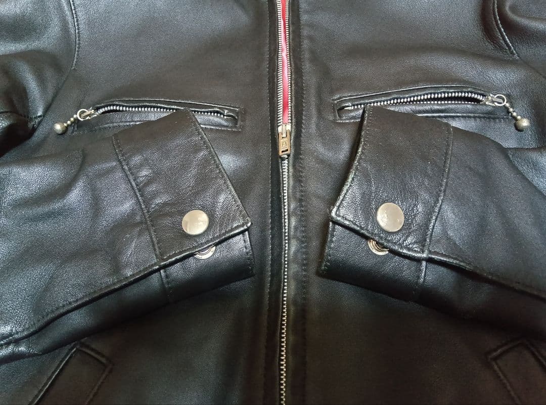 シングルレザーライダースマンダリンカラーブルゾンMブラック黒