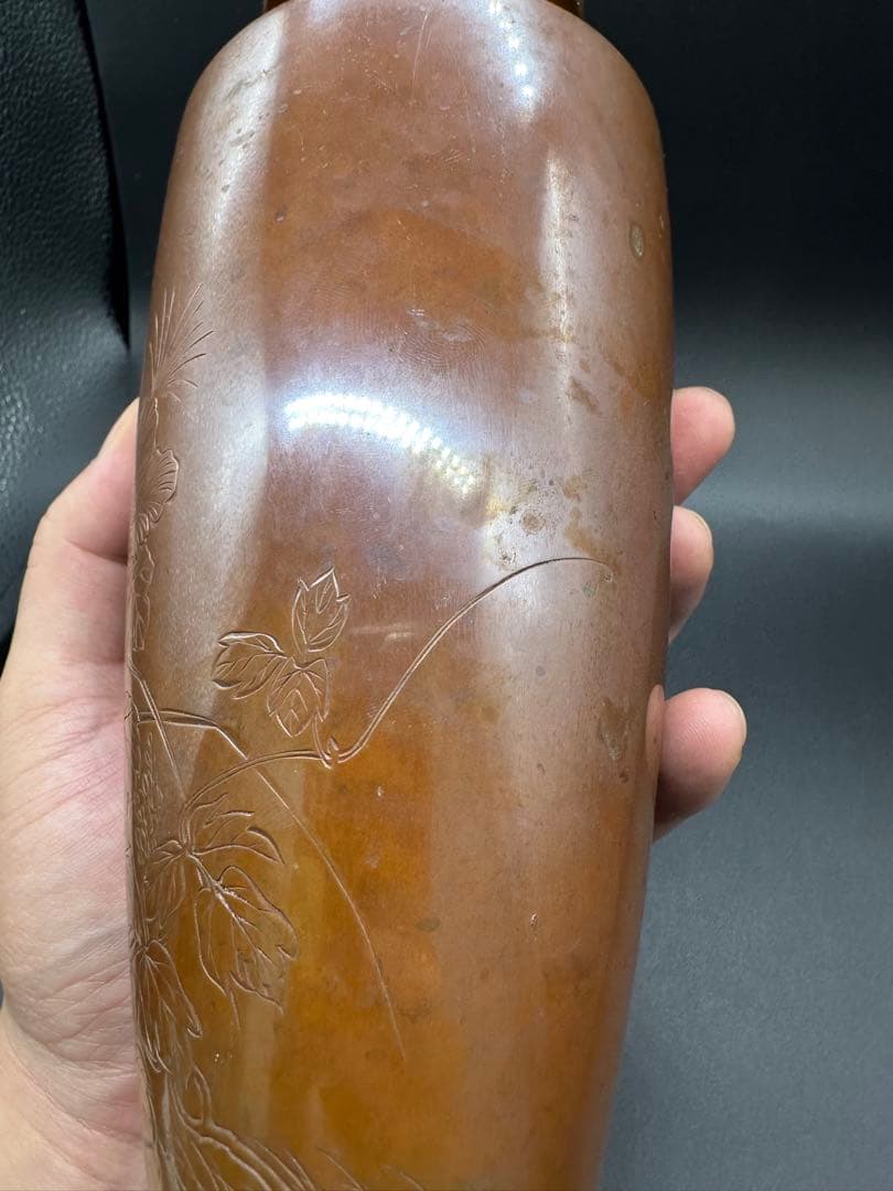 明治時代　花瓶　片切彫　骨董古美術