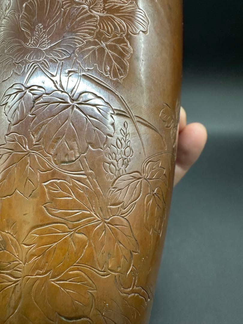 明治時代　花瓶　片切彫　骨董古美術