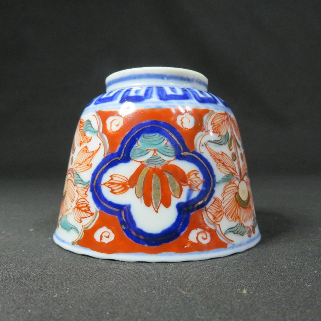 蕎麦猪口 向付 5客 色絵付 窯傷 花文様 金彩 明治 大正 B