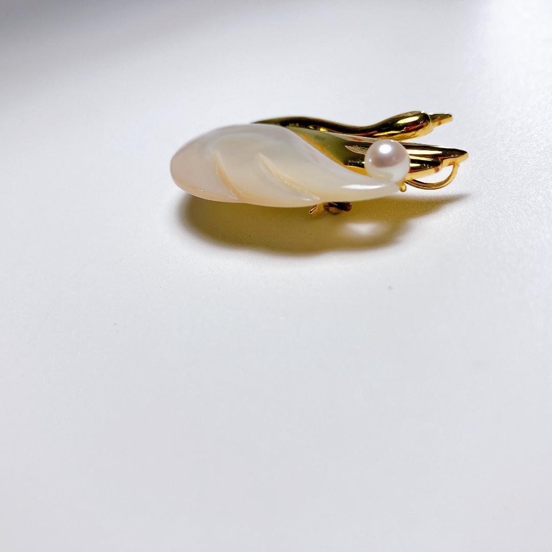 タサキ 田崎真珠 白鳥 パール 白蝶貝 ブローチ　TASAKI　|2838| ☆