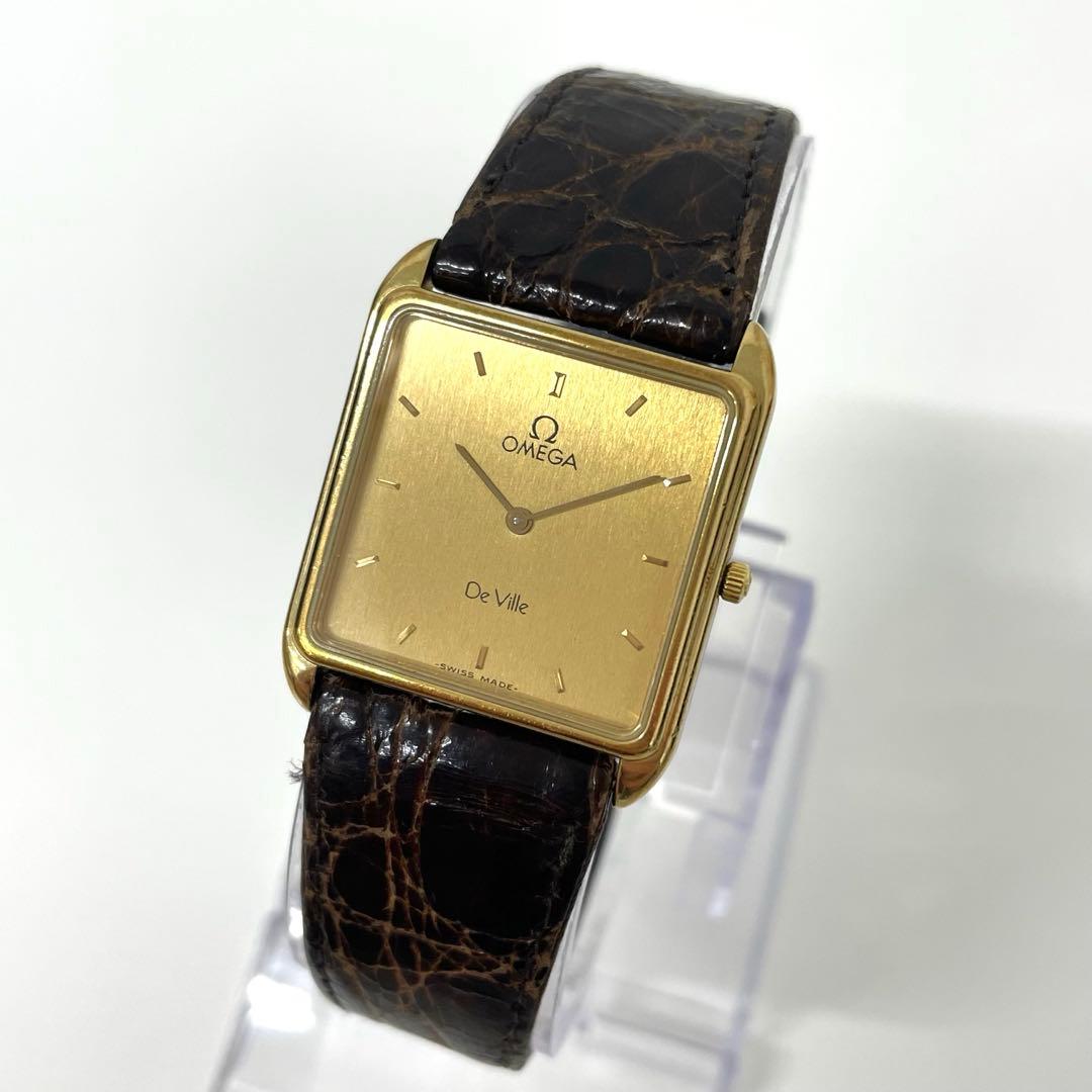 【TK】OMEGA オメガ　DeVile スクエア　クォーツ腕時計　不動