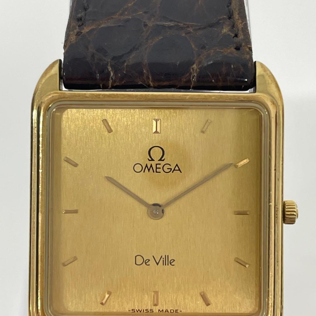 【TK】OMEGA オメガ　DeVile スクエア　クォーツ腕時計　不動