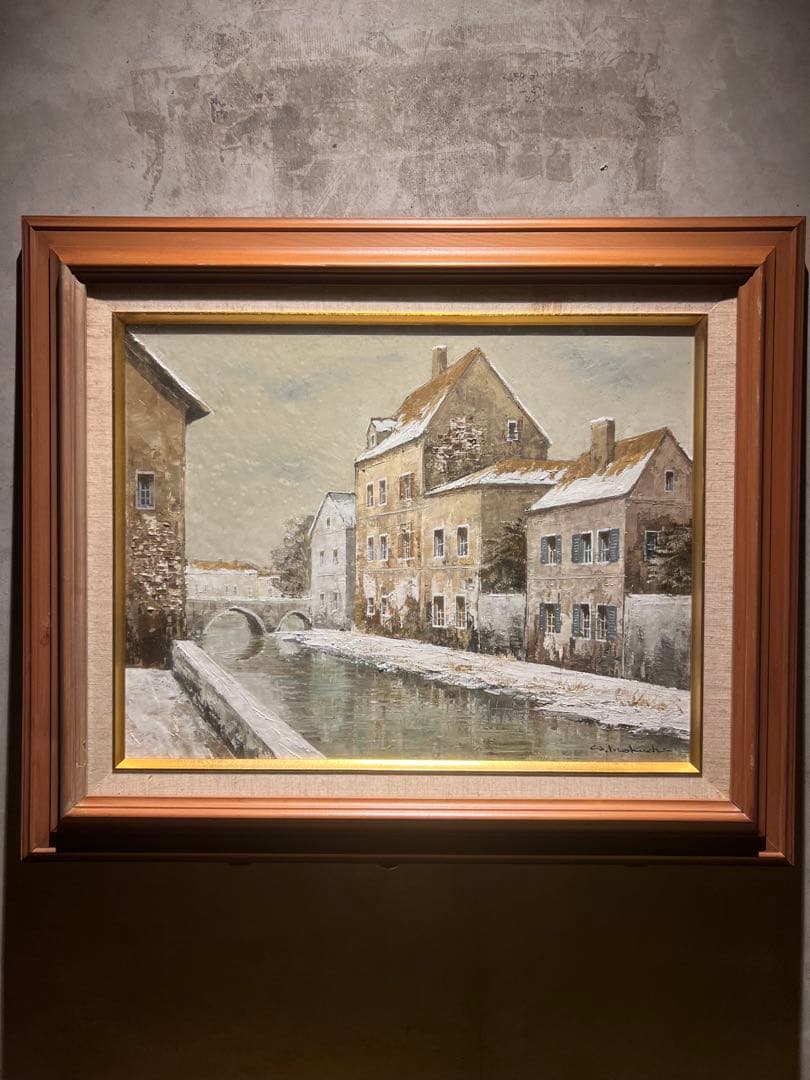 井口由多可【運河沿いの街】（シャルトル仏）　肉筆油彩画