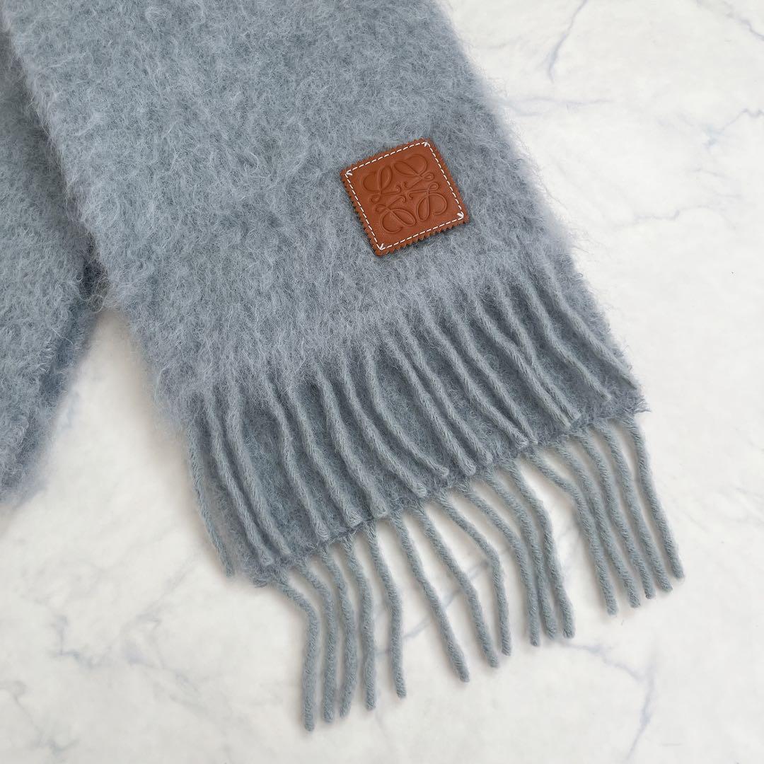 LOEWE ロエベ モヘヤ ウール マフラー アナグラム レザー ロゴ