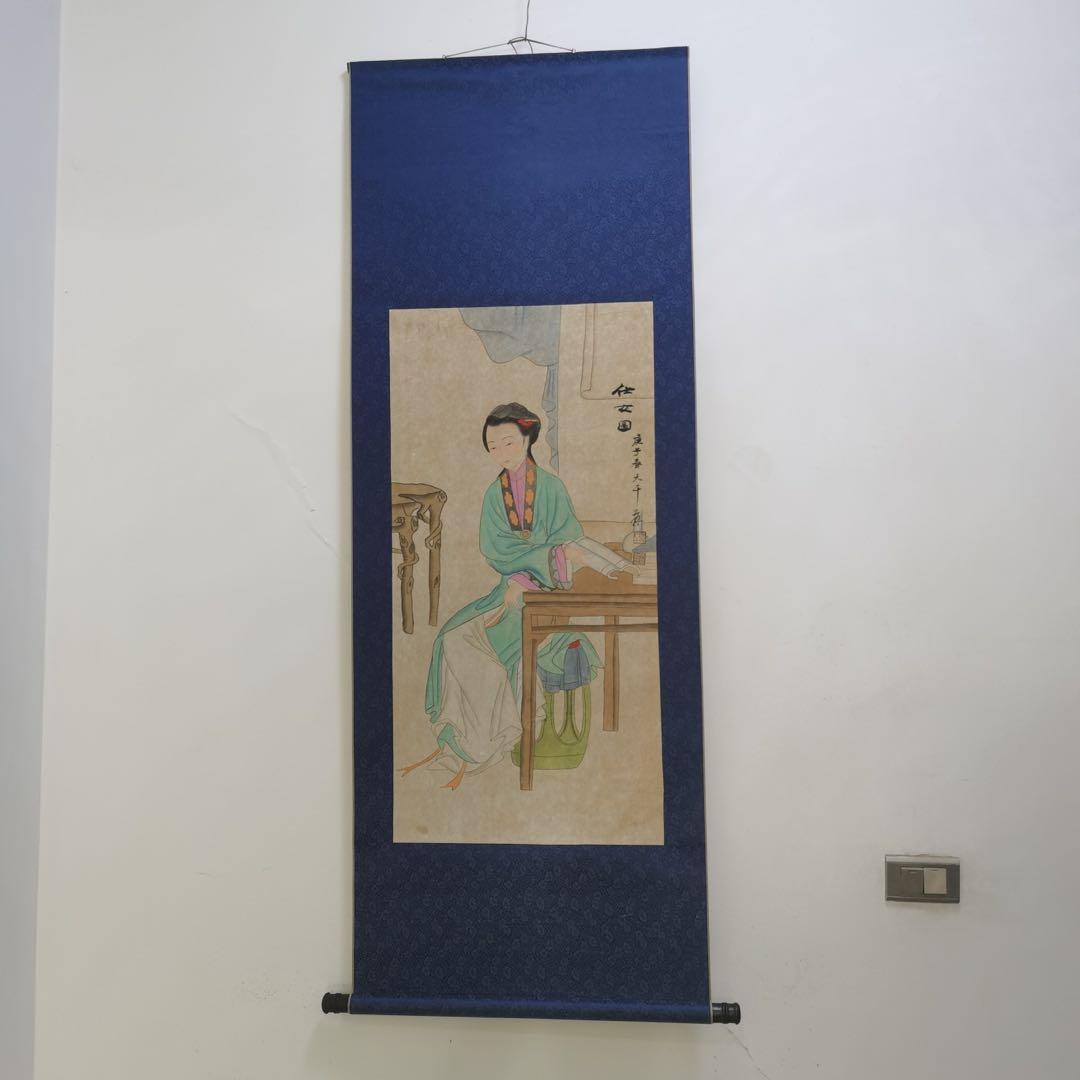 張大千 仕女図 掛け軸 中堂 手描き 中国美術 絵画 書画 人物画 インテリア