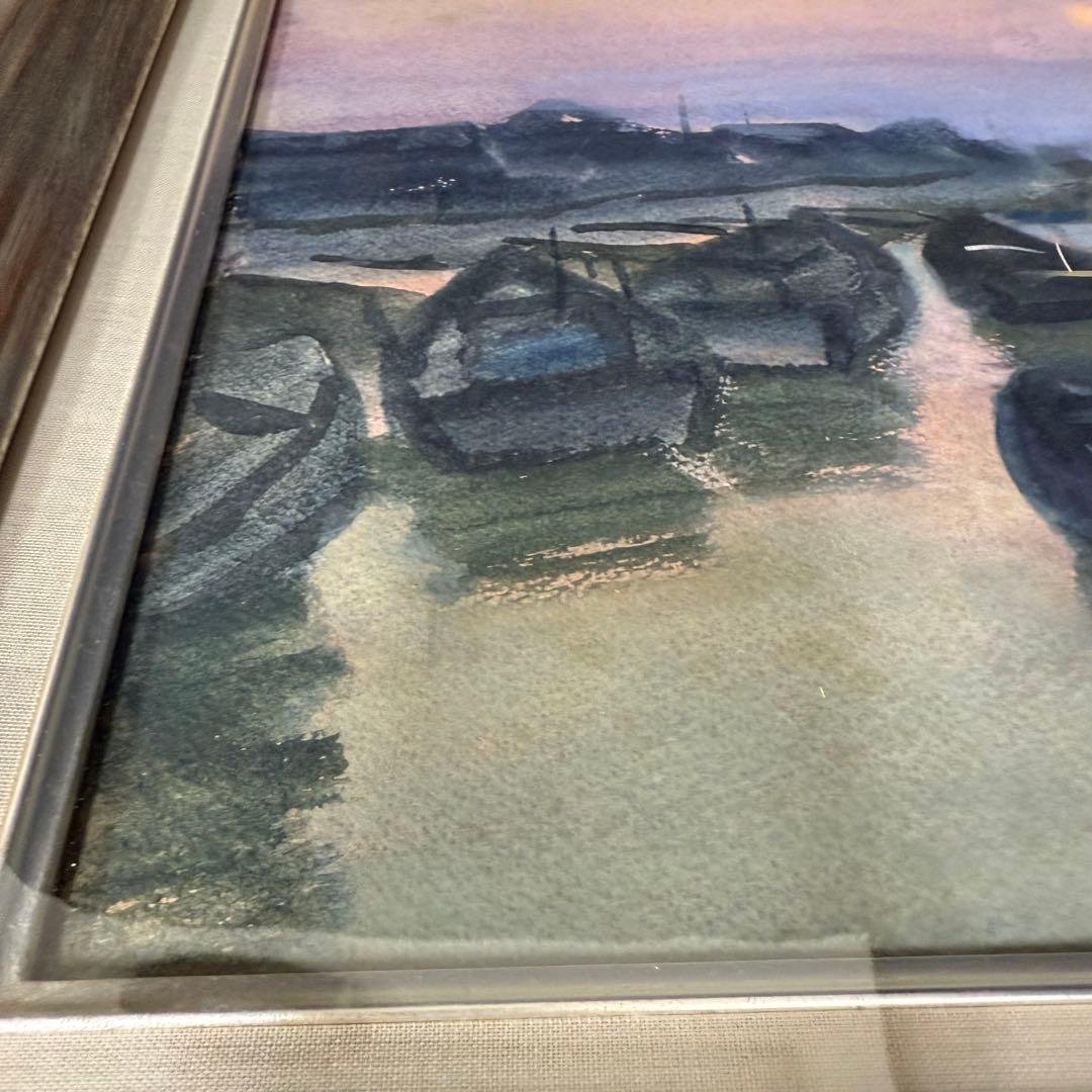 絵画 宮田耕二 船だまり 氷見にて 風景画 水彩画 F6号 直筆 サイン入り