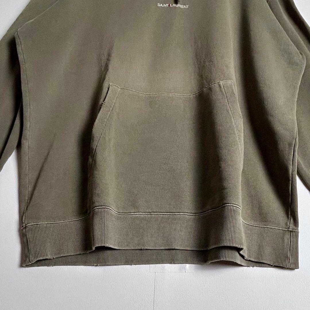 [希少デザイン]サンローランパリロゴプリントダメージ加工パーカーXXL