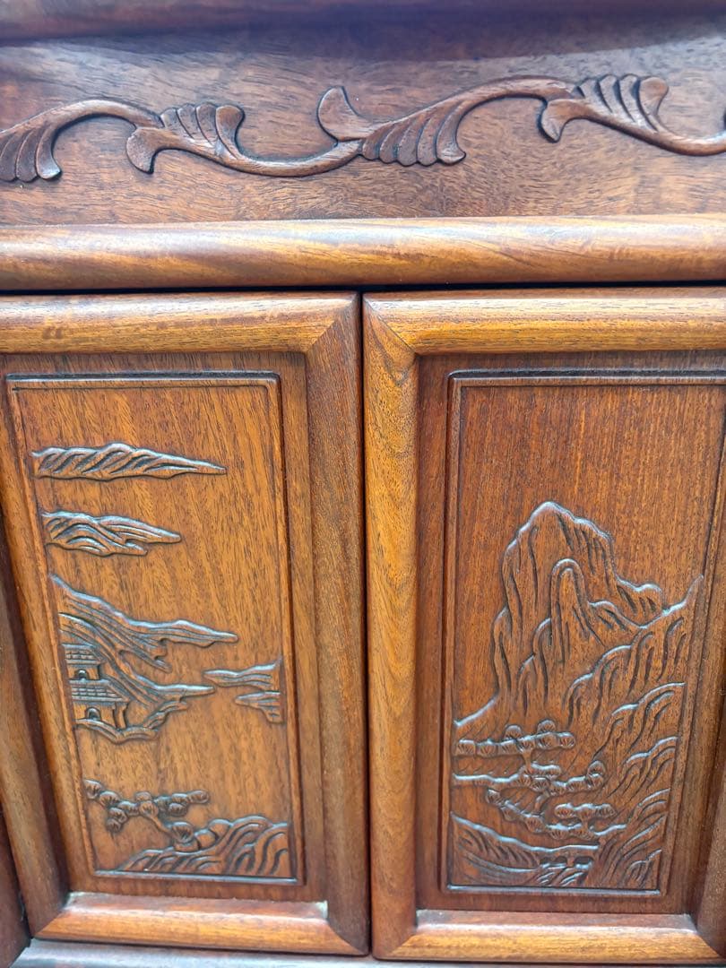 M132 茶タンス 幅1190mm 彫刻入り