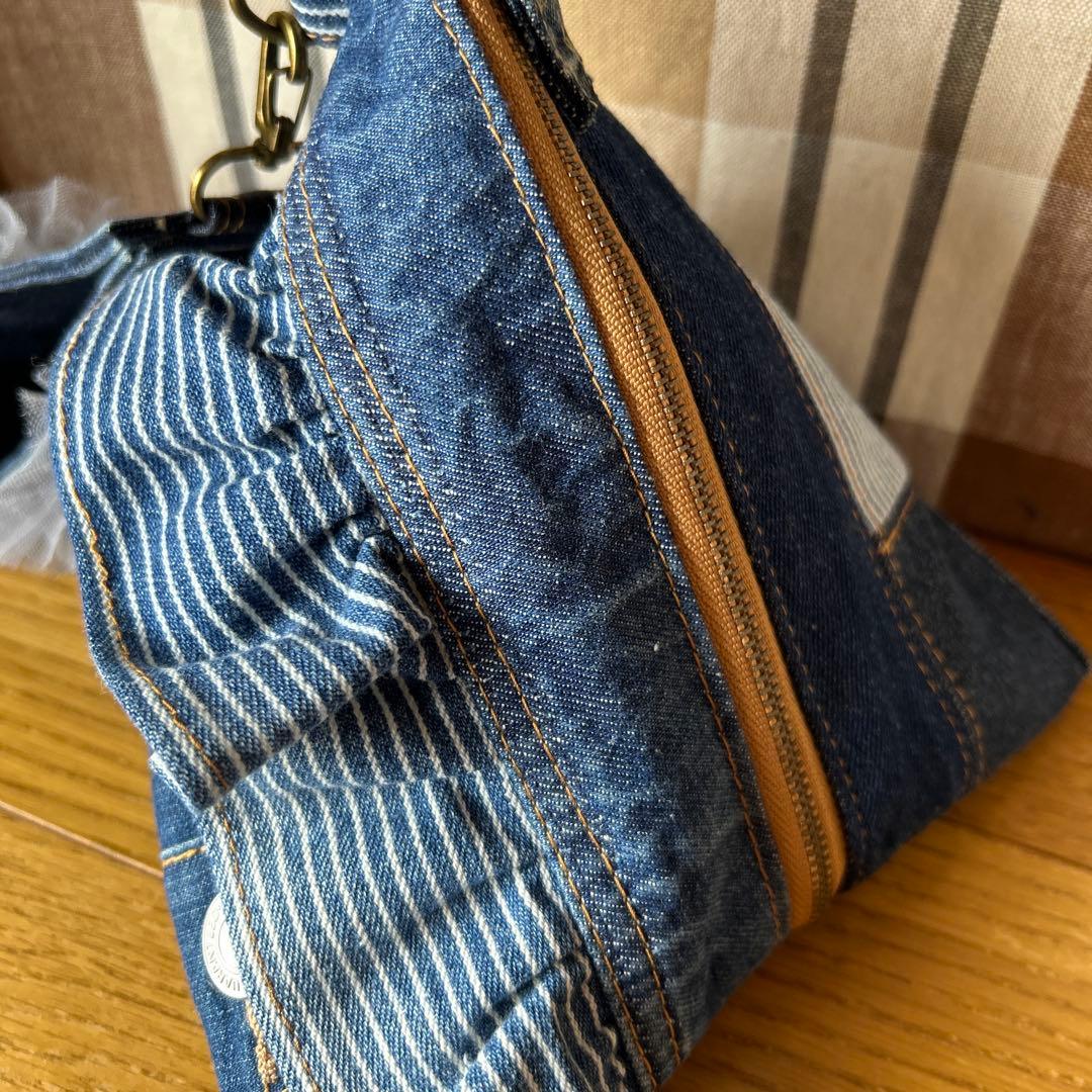 デニムリメイクフリルテトラポーチハンドメイド