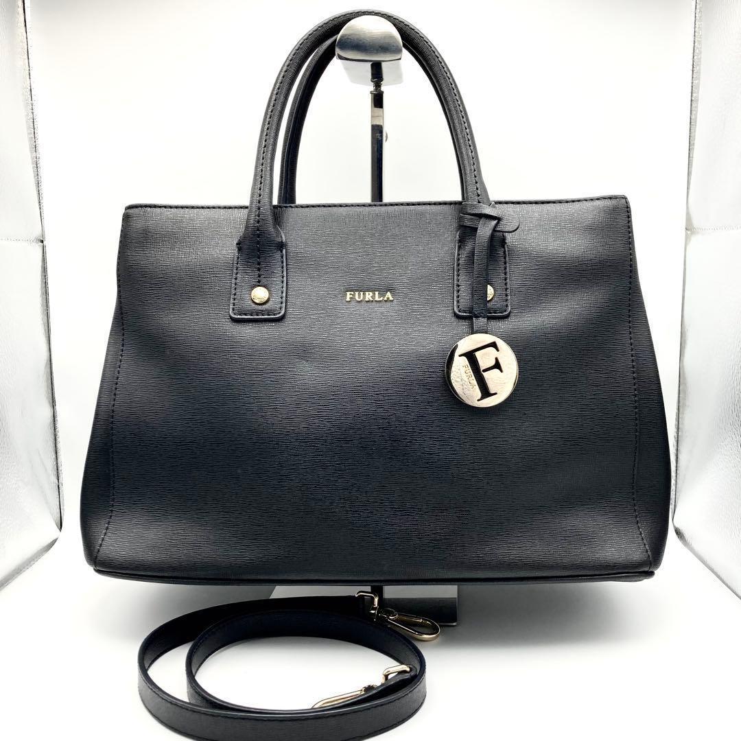 極美品✨フルラ リンダ 2way レザー ショルダー ハンドバッグ A4可 黒
