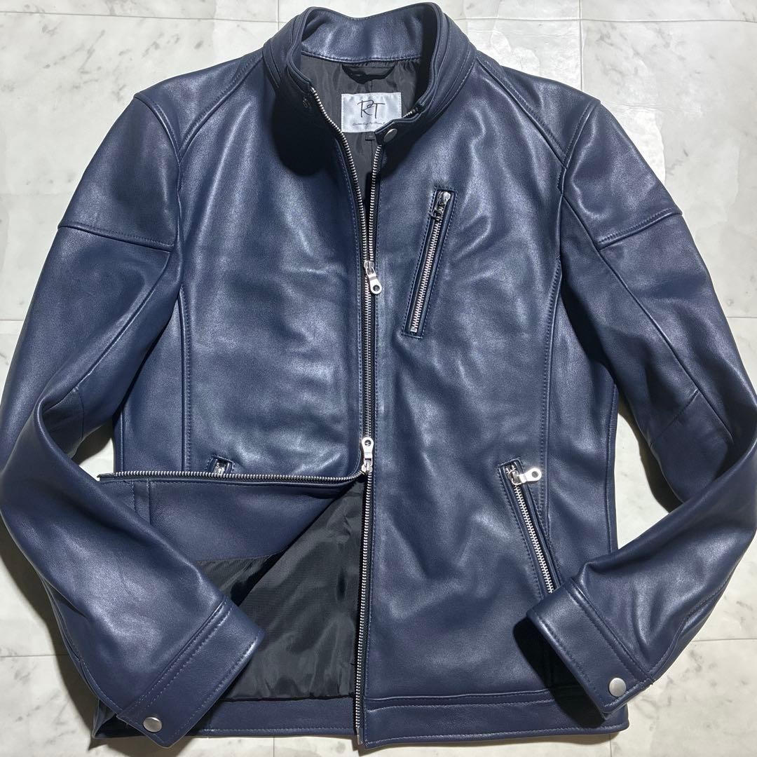 未使用級/L ラトルトラップ　レザージャケット　羊革　ネイビー　光沢感　Wジップ