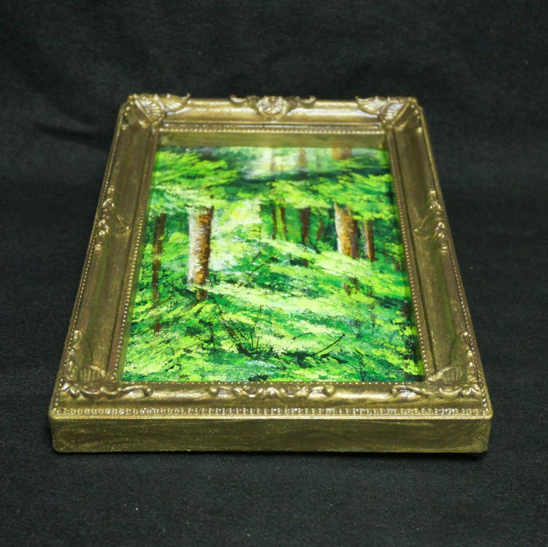 油絵 油彩 油彩画 絵 絵画 キャンバスパネル ミニ絵画【新緑の森】