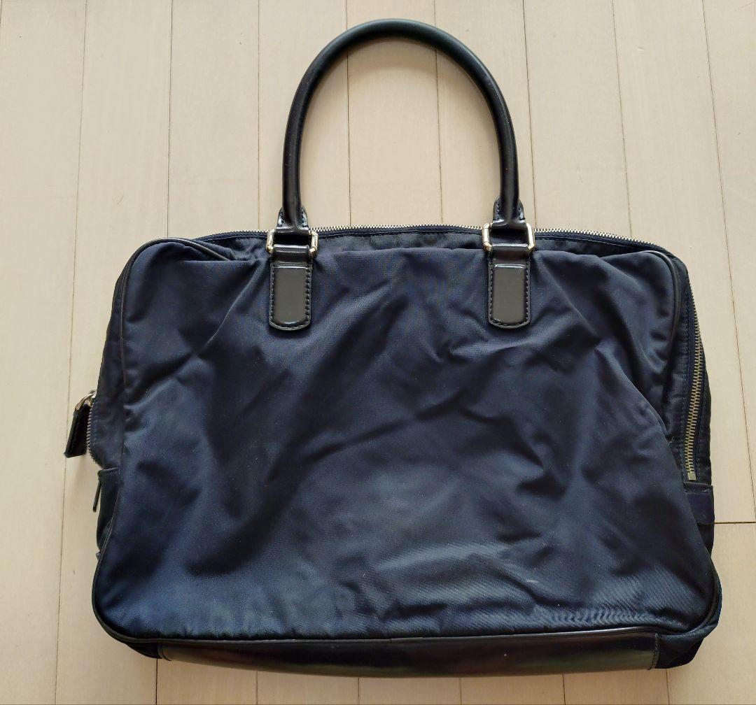 ジョルジオ・アルマーニ ネイビー ナイロン×革 ビジネスバッグ