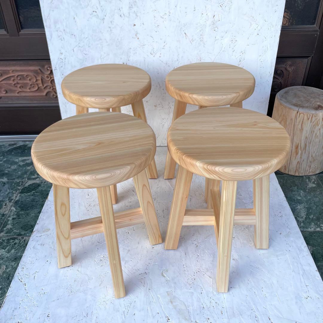 Aki 国産ひのき　丸椅子　木製スツール　4脚