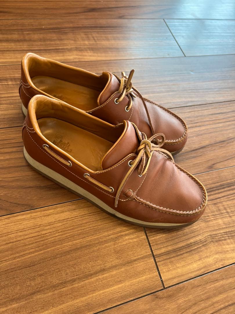 エルメス　ブラウンレザー デッキシューズ　26.5 42 1/2