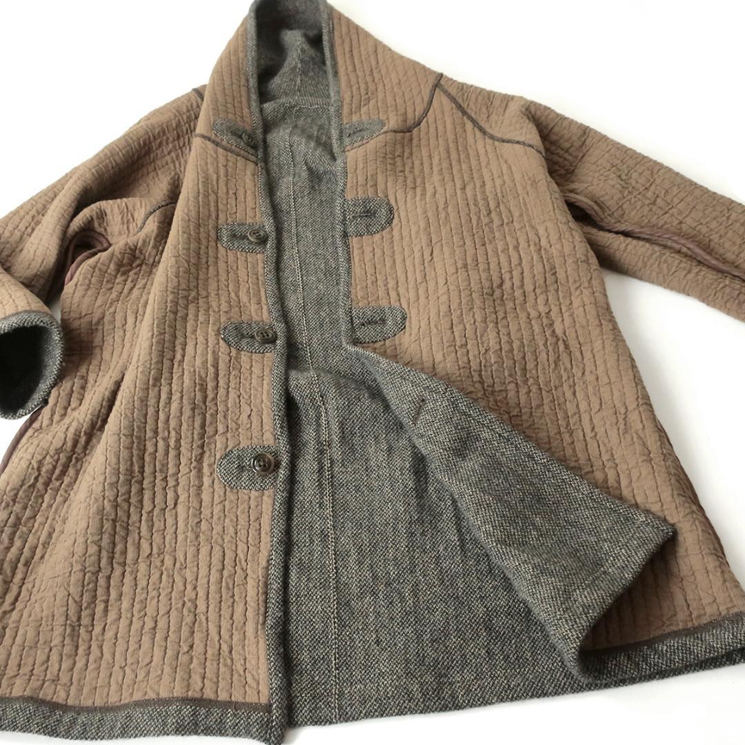 nest robe ツイード×イブルコットン ショールカラーコート