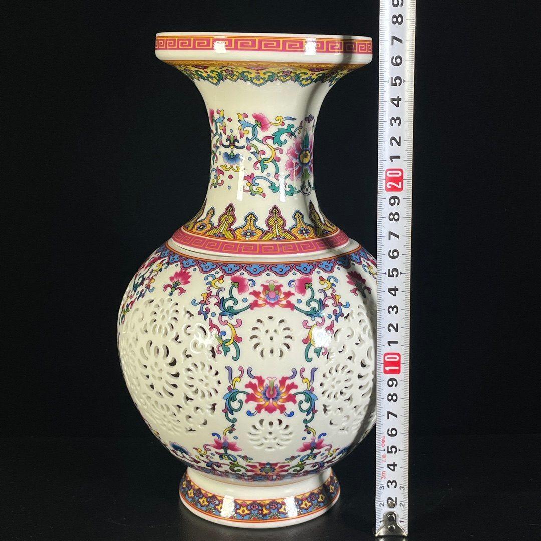 パステル嬉しく中空転心瓶 景徳鎮 陶磁器 装飾品 現代工芸品 美術品 置物