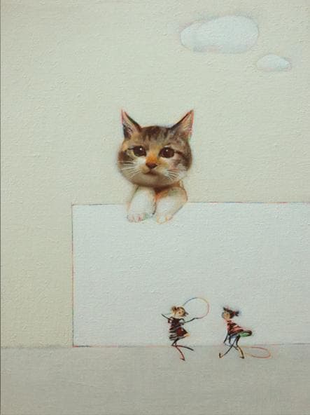 油絵 菅家令子 絵 絵画 インテリア 額付(黒) F4-091218 子猫女の子