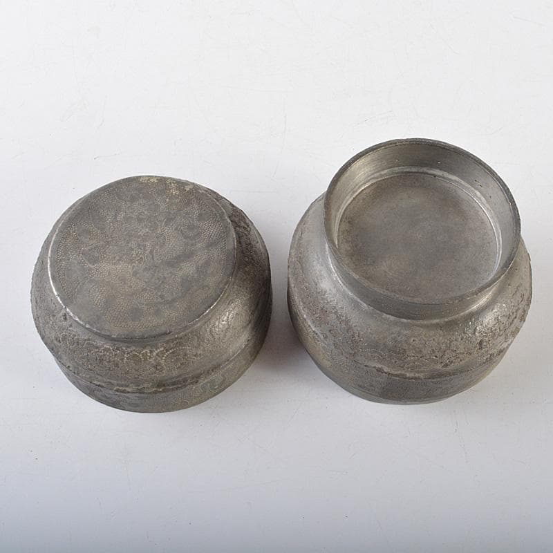 煎茶道具　古錫　陸裕隆造銘　鎚目花文　茶壷　茶心壷　約364g　M　R6098