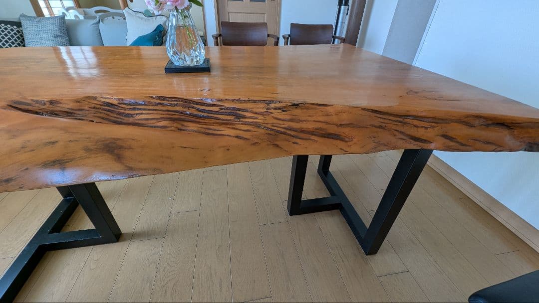 カミオ様限定　美品　欅　ケヤキ　一枚板ダイニングテーブル152x88x7　座卓脚