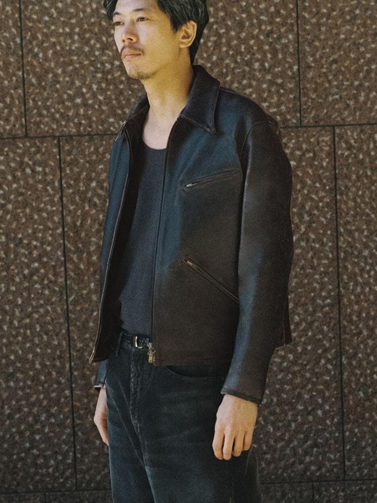 【LIDNM】 VINTAGE WASHED LEATHER ZIP Lサイズ