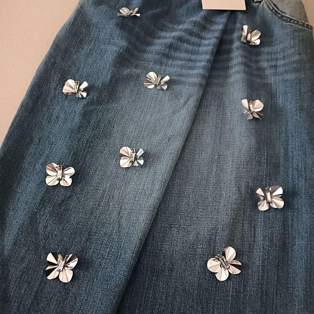 未使用タグ付き MUVEIL(ミュベール) 刺繍 蝶 デニムスカート定価3.7万